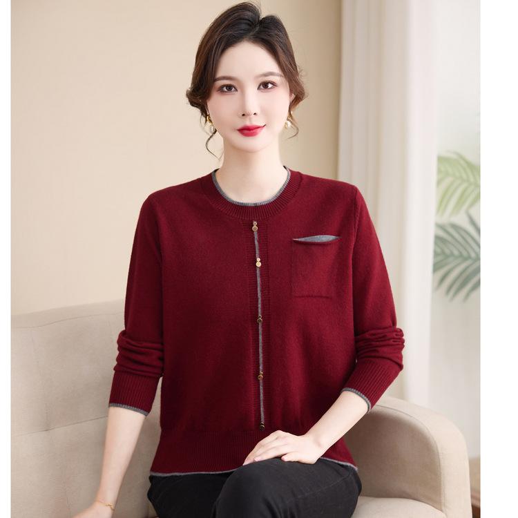 Middle-aged and Elderly Women's Spring and Autumn Fashion Bottoming Sweater Middle-aged Mother Spring Sweater New Foreign Temperament Sweater