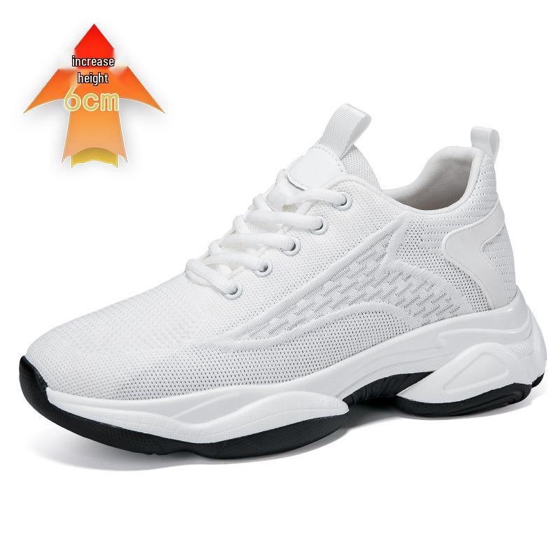 Invisible 8CM Height Increasing Men's Shoes - Breathable Flyknit Low Heel Running Casual Sneakers for Spring & Autumn.