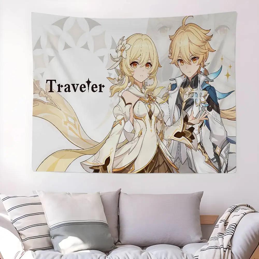 Genshin Impact Game Anime Tapestry Hippie Flower Wall Carpets Dorm Decor Wall Hanging Home Decor