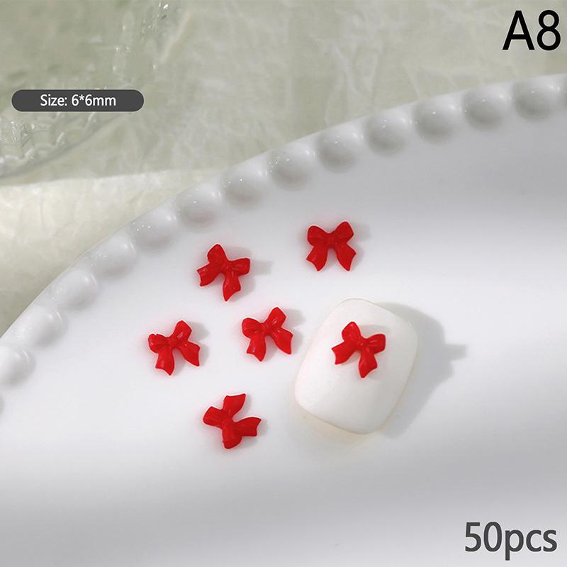 50Pcs Bow Resin Nail Art Decoration 3D Cream Color Bowknot Nail Charm Ornament Jewelry Diy Manicure Classic Accessory