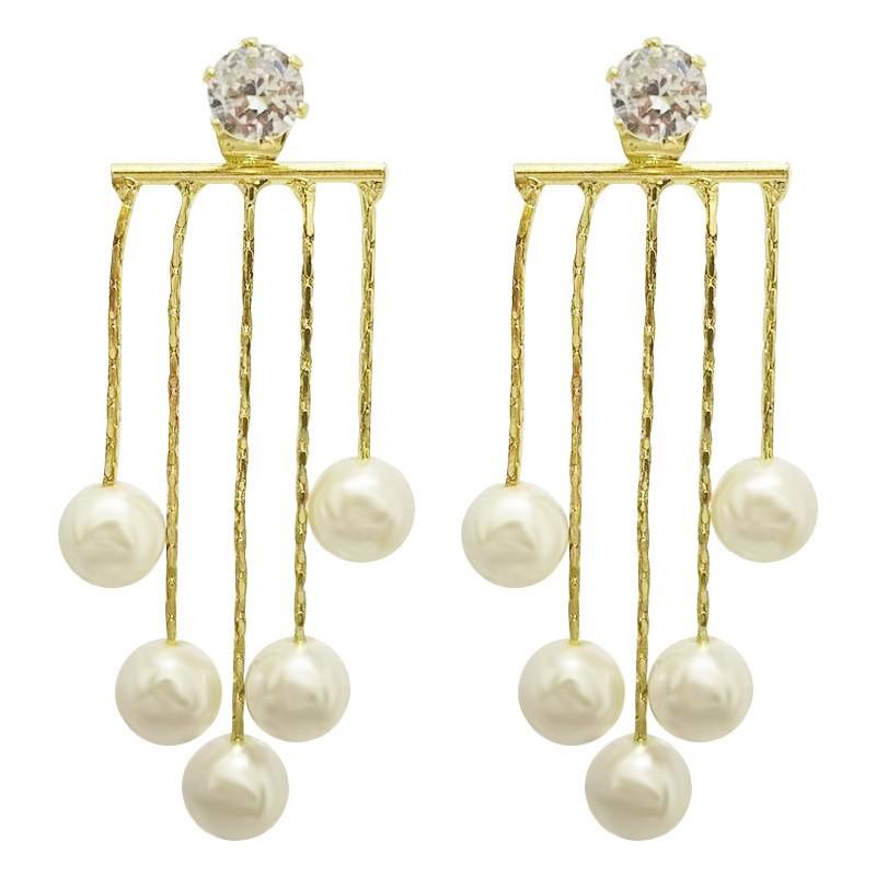 

High sense pearl fringed earrings female niche design a two wear stud earrings temperament Internet celebrity light luxury earrings