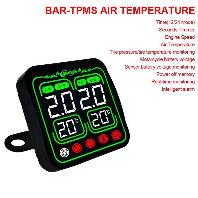 Motorcycle TPMS Tire Pressure Monitoring System Temperature Alarm Moto Tyre Alarm Systems Real Time 8 in 1 gauge BAR-Air Temp