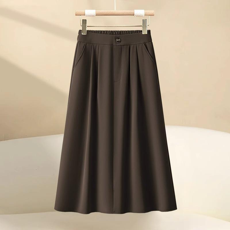 

Women s Gray A-Line Midi Skirt - 2025 Spring/Autumn Pleated Umbrella Style 29/XL (115-125 jin)