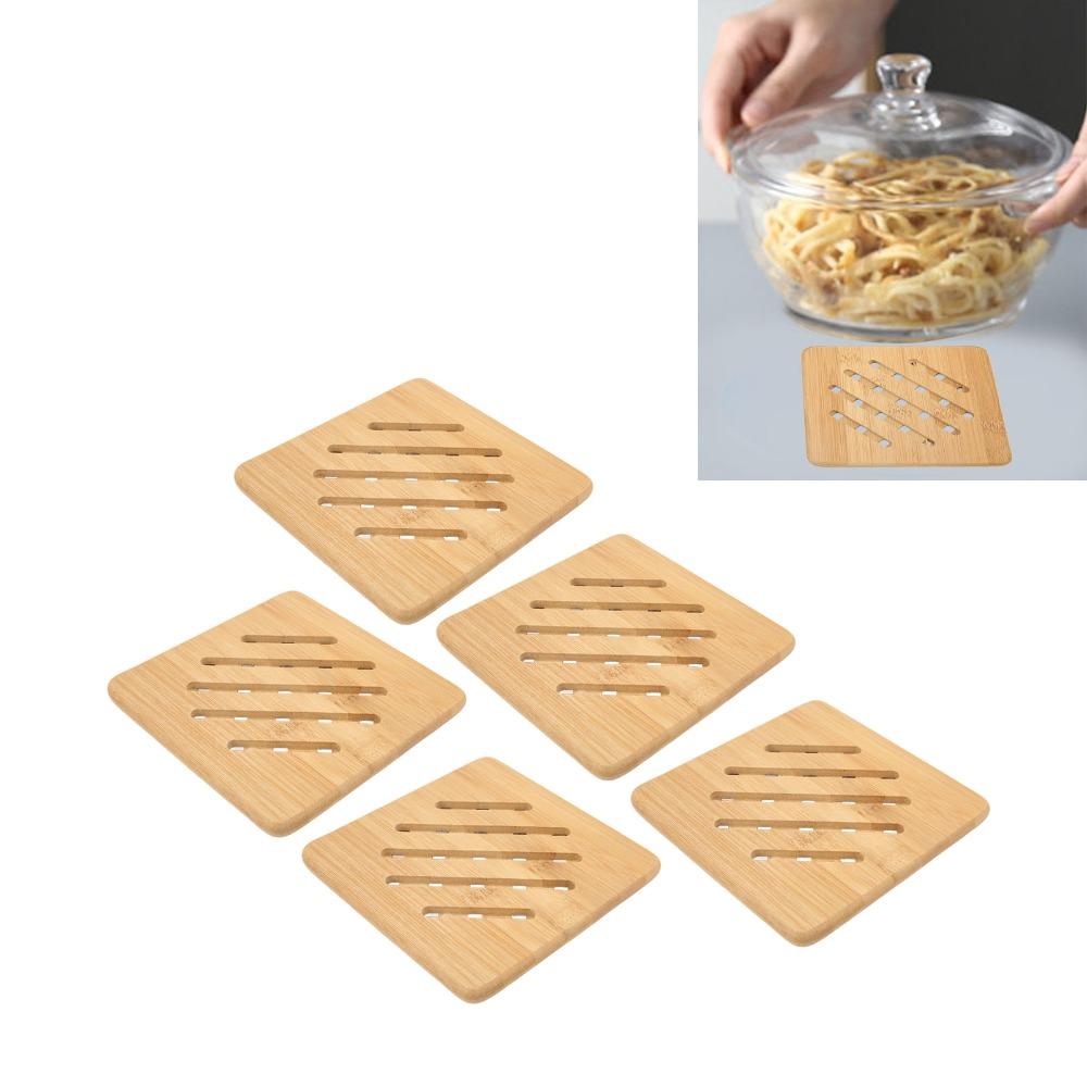 5 Pcs Heat Proof Bamboo Trivet Portable Heat Resistant Mat Durable Kitchen Hot Pads  Hot Dishes