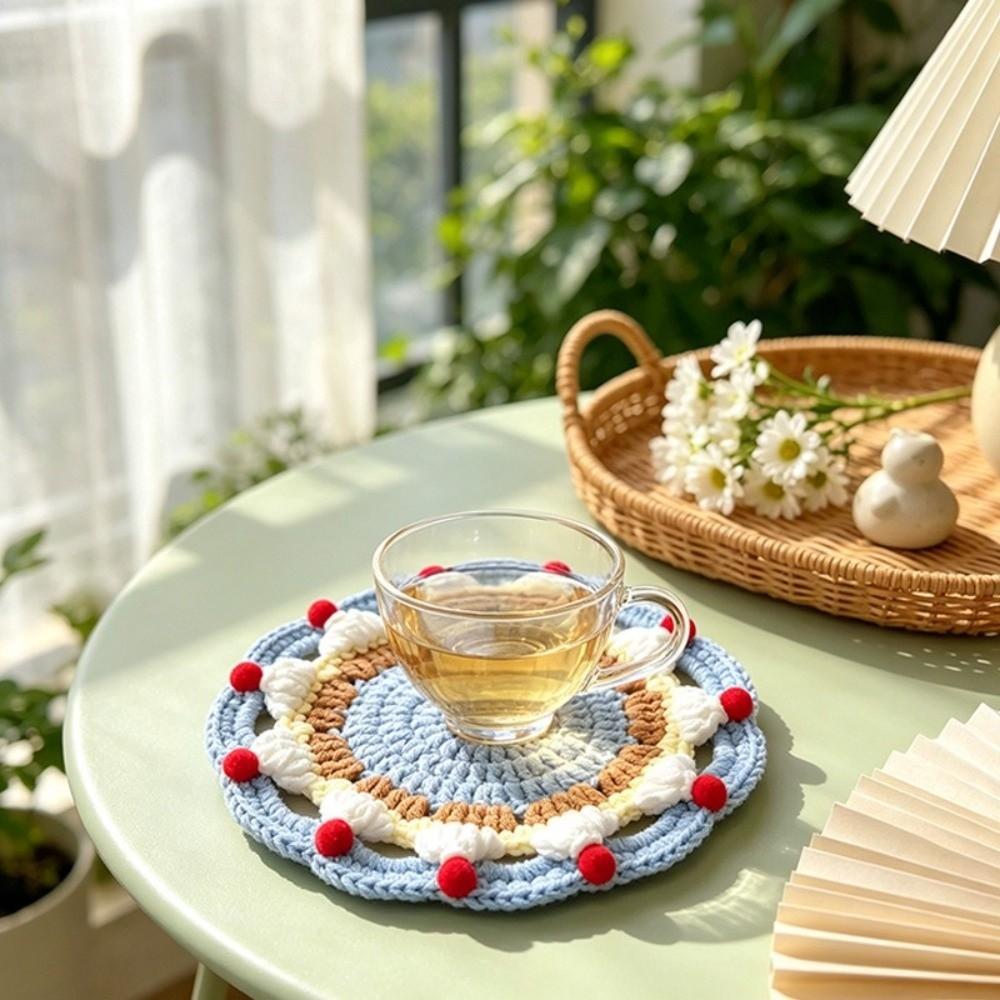 Handmade Cream Cake Crochet Coaster Knitted Trivet Mats Creative Coffee Cup Mat Office