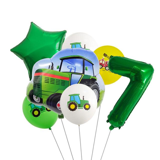 Green Tractor Birthday Decoration Tableware Balloons Cup Plate Truck Vehicle Excavator Kids Boys Party Favors Gift Baby Shower