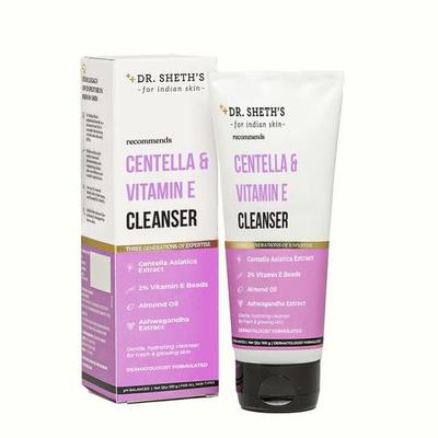 DR. Sheth's Centella & Vitamin E Reiniger | pH-ausgeglichen, Reinigt sanft & Spendet Feuchtigkeit | Für normale, fettige & empfindliche Haut | Männer & Frauen |100 mL