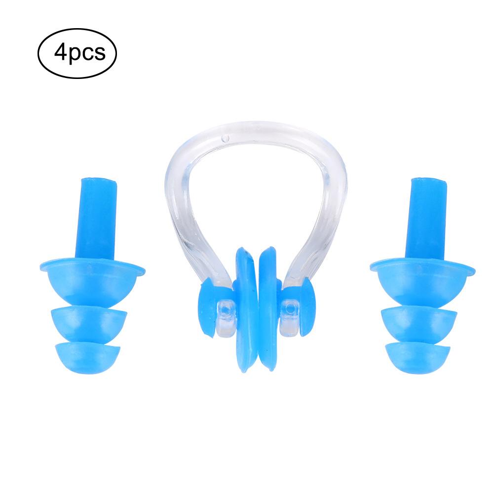 4Pcs Waterproof Soft Silicone Swimming Earplugs Earmuff Nose Clips Clamp Set Tools(Blue)