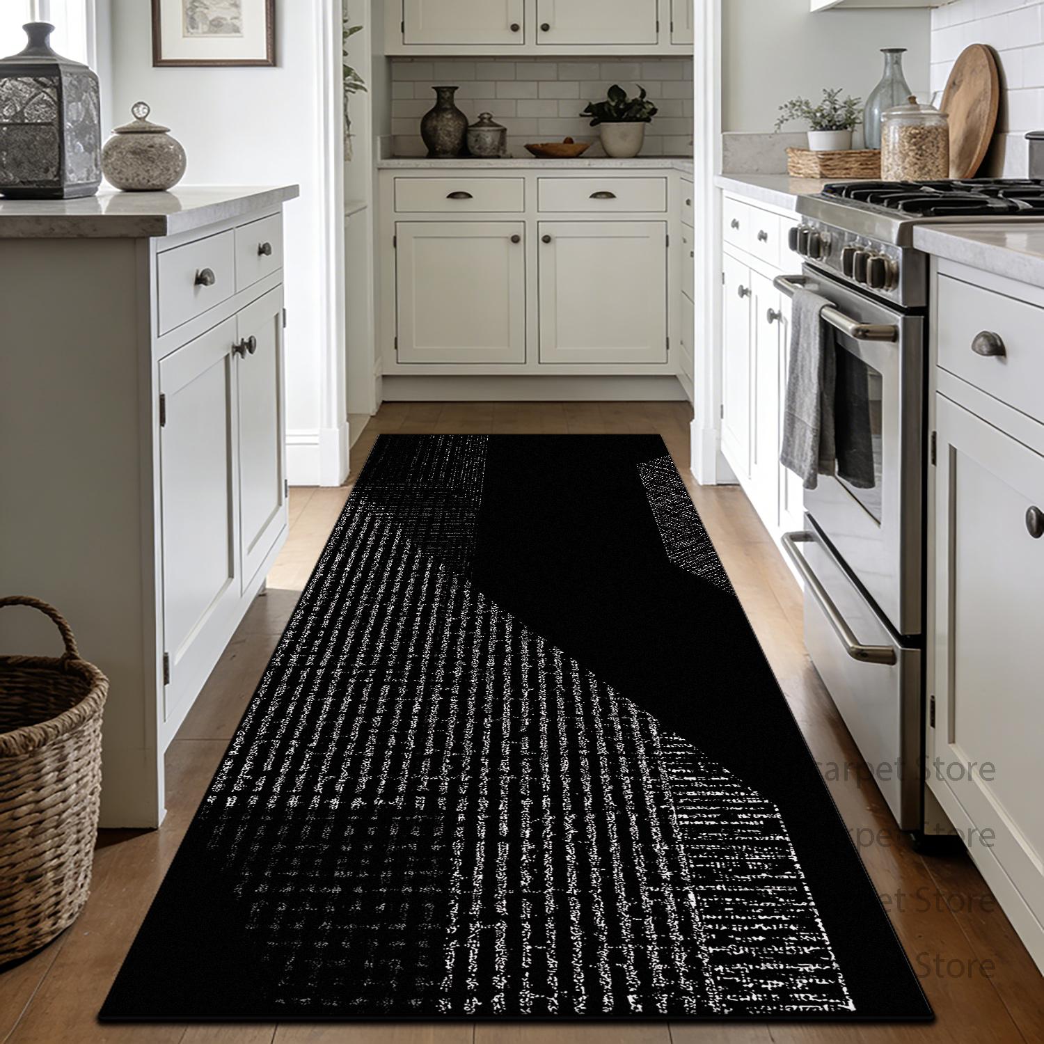 

Black White Geometric Long Kitchen Carpet Track Modern Decoration Living Room Corridor Runner Rug Washable Porch Aisle Foot Mat 60x160cm