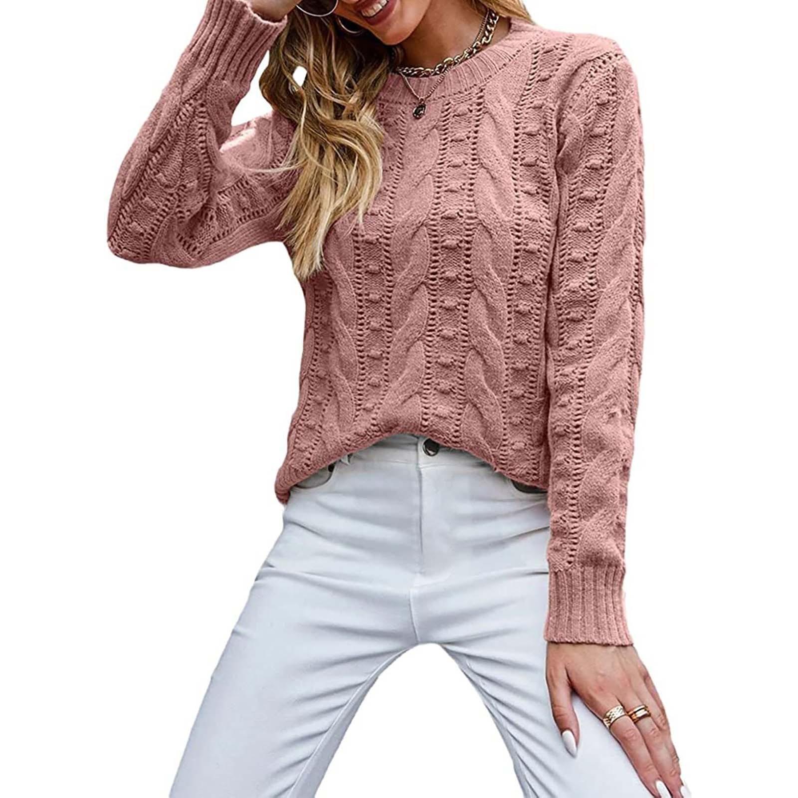 

Женская модная повседневная однотонная полосатая футболка с круглым вырезом и длинным рукавом S розовый