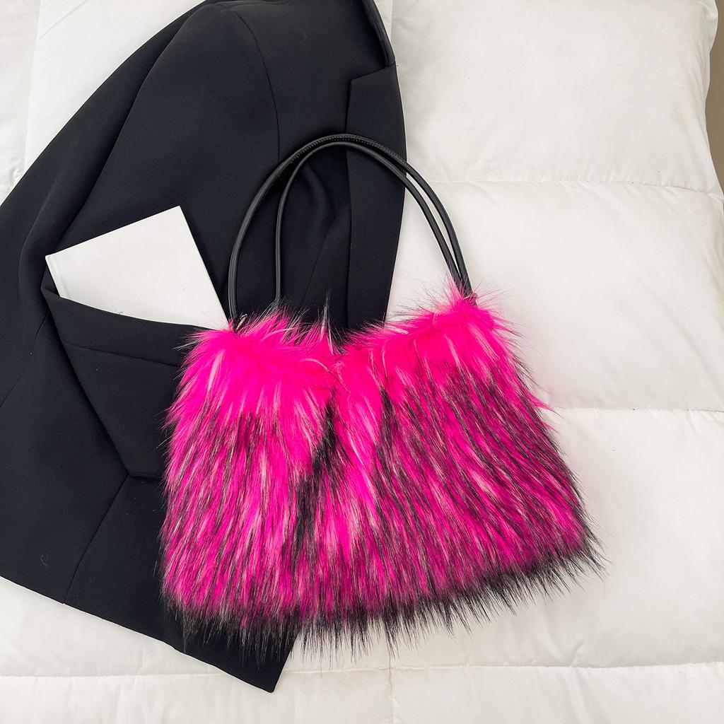 Winter Casual Furry Crossbody Shoulder Bags For Women Solid Color Soft Plush Ladies Clutch Purse Handbags Lightweight Female Hobos Bag