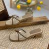 French Thick Heel One-word Female Summer Wear 2025 New Versatile Fairy Style Square Head with Skirt Medium Heel Cool Slippers