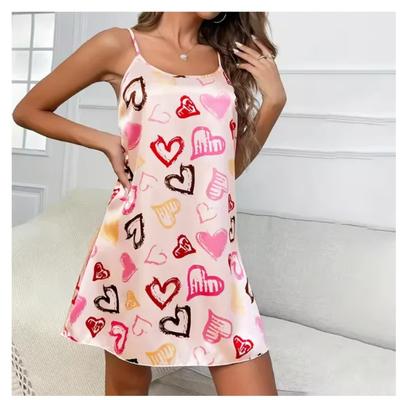 Dámské Sexy Sling Noční košile Dámské Sexy Spodní prádlo Hedvábný Satin Noční prádlo Květinové Pinting Noční prádlo Domácí oblečení Mini šaty
