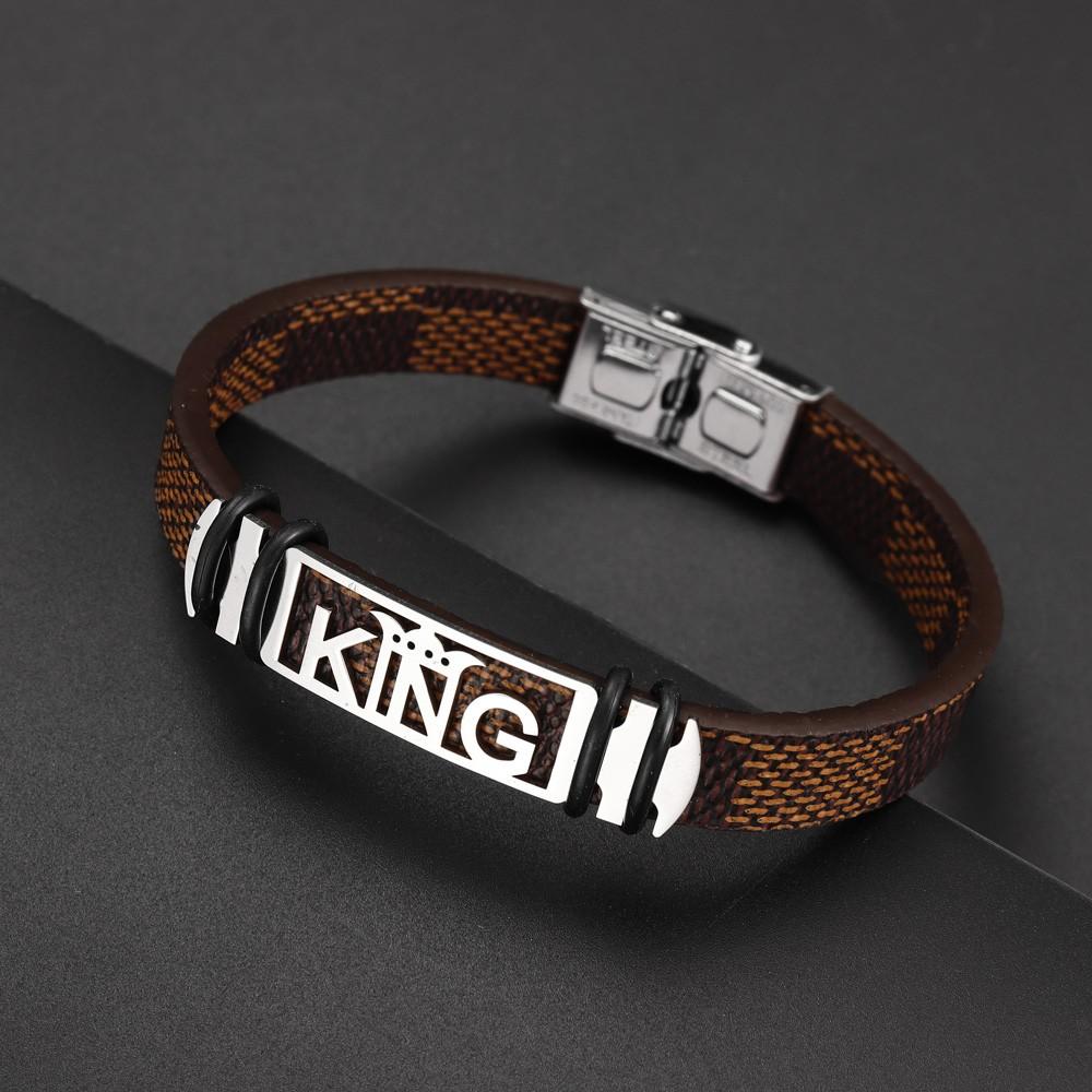 

Fashion King Bracelet Men s Punk Leather Bracelet Holiday Gift Party Accessory коричневый