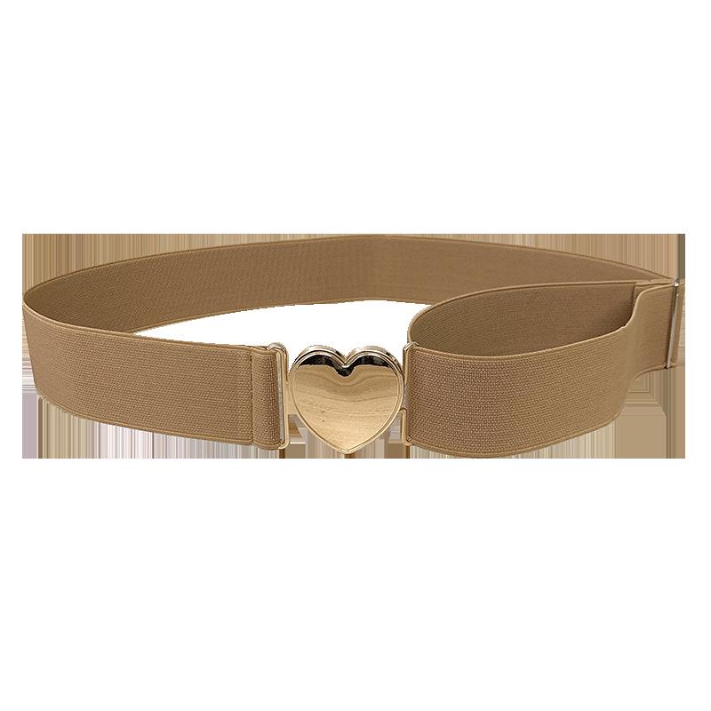 4CM Women's Elastic Waist Heart Pattern Leather Belt for Dress and Jeans