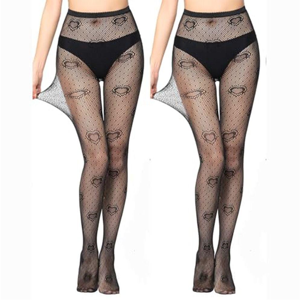 Butterfly and Love Heart Patterned Fishnets Leggings Plus Size Lace Tights for Women