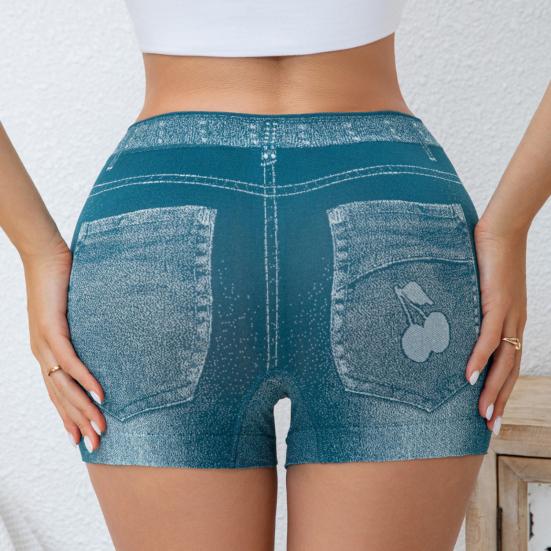 Imitation Denim Shorts for Women High Waisted Skinny Fake Jean Shorts Stretch Boyshort Panties Ladies Boxer Briefs