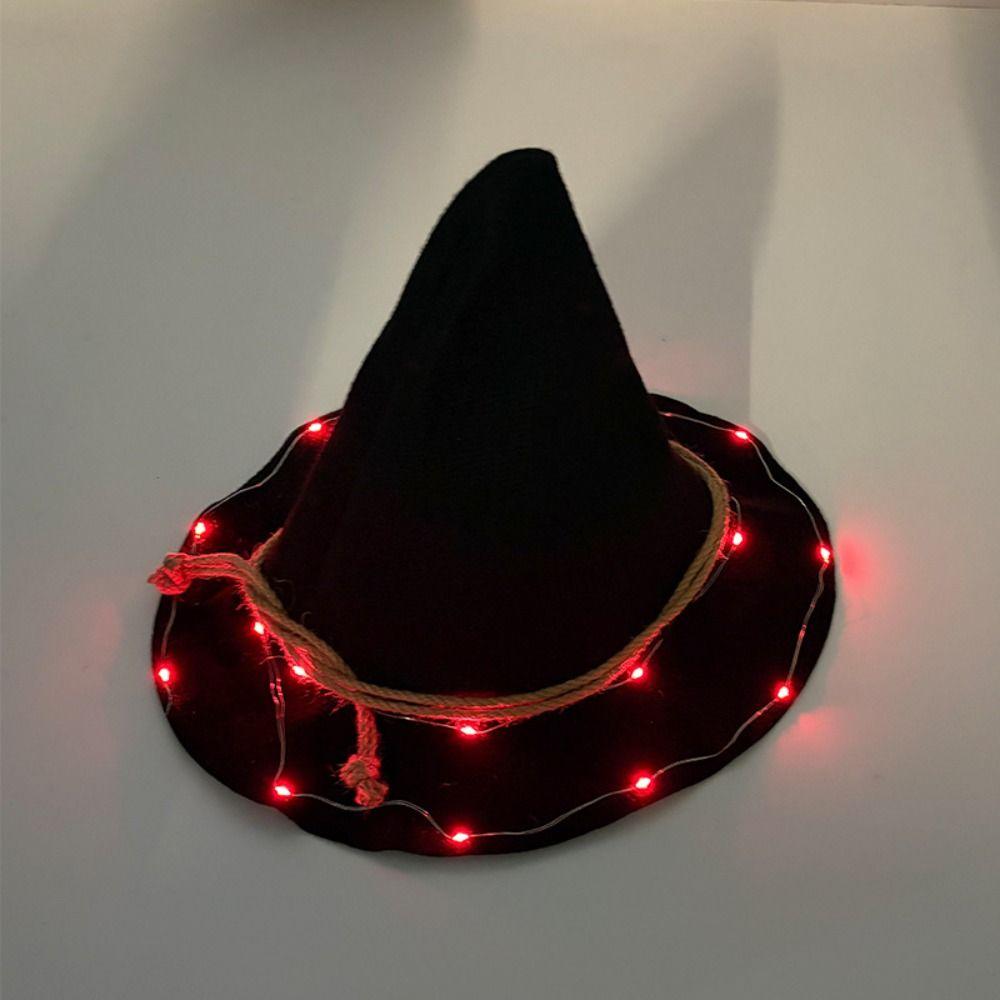 Pointed Design LED Witch Hat Black Cosplay Hat Light Up Wizard Hat Carnival Festival