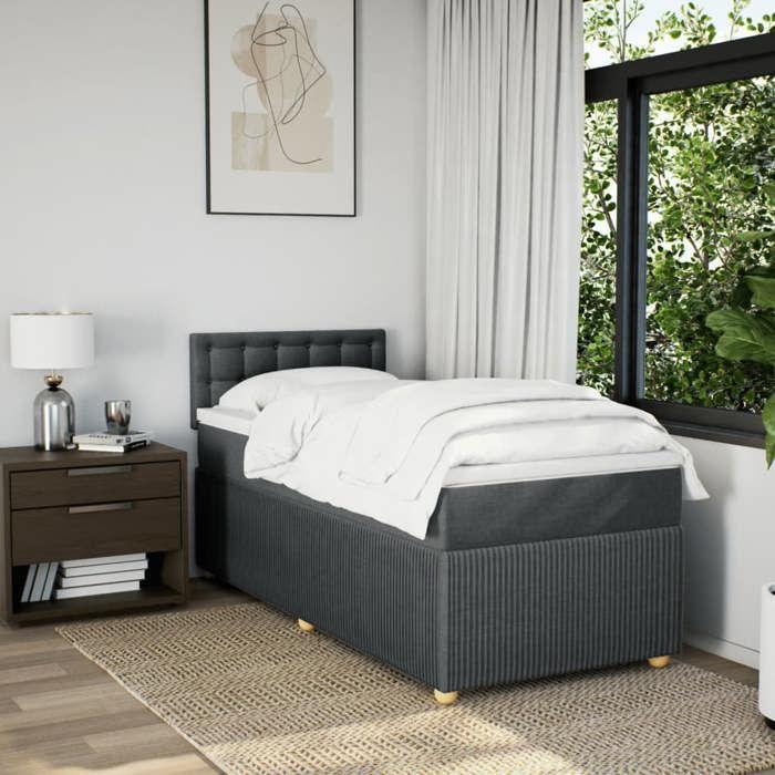 VidaXL Sommier à lattes de lit avec matelas Gris foncé 90x200 cm Tissu 3287354