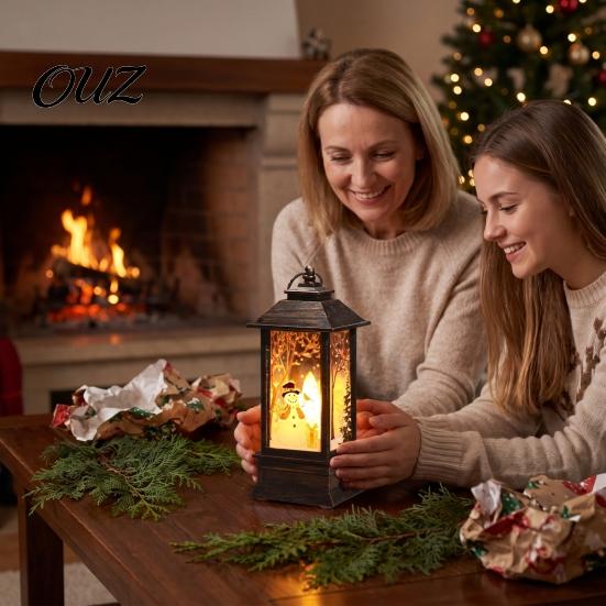 Festive Home Decor Christmas Snow Lantern, Water Glittering Vintage Elk/Santa/Snowman Battery Tabletop Ornament Operated Lighted Table Lamp