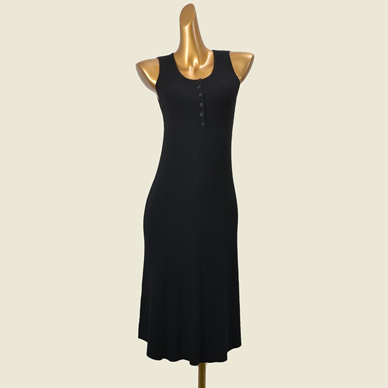 

French Simplicity A- line Dress Thread High Elastic round Neck Sleeveless Inner Match Silm Knitting Dress Black One size