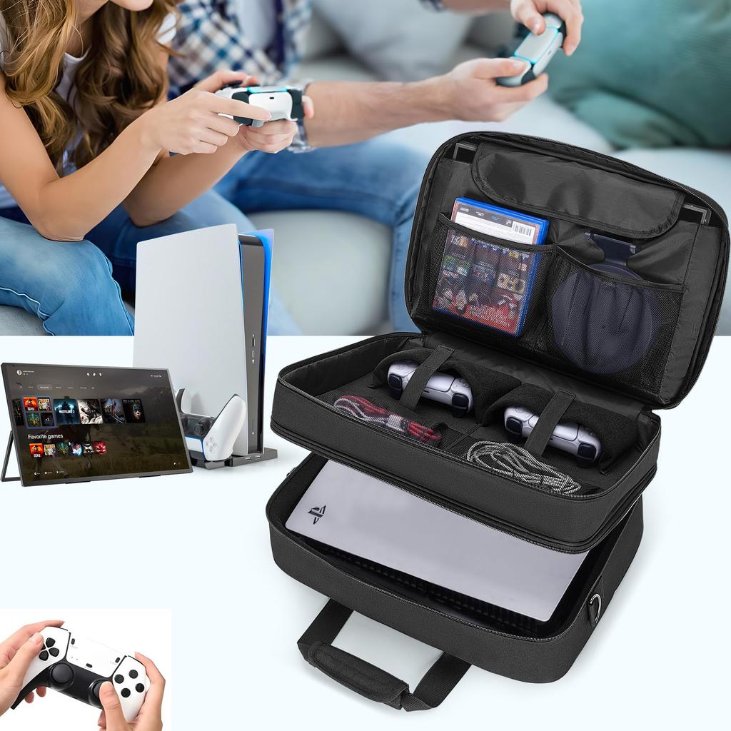 CURMIO PS5 PS 5 4 4 Pro Oppbevaring Dobbeltlag Bære Svart Veske, 5/PS Slim/PS 4/PS Slim/PS Veske, Veske,