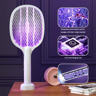 Handheld Electric Fly Swatter 3000V Rechargeable Bug Zapper Racket 2 In 1 Fly Killer and Mosquito Trap Lamp for Indoor Outdoor