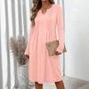 Dames -kleur V-hals Lange Mouwen Losse Geplooide Jurk