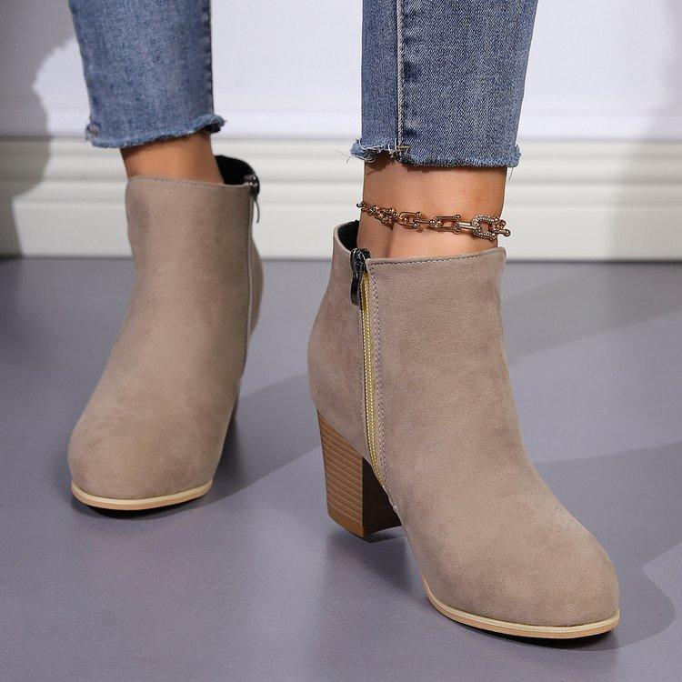 Autumn and Winter New Fashion Pointed Side Zipper Thick High Heel Fashion Casual Large Size Women's Deep Mouth Fashion