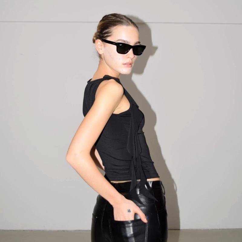 Summer Women'S Solid Color Vest Fluttering Tassel Sleeveless Slim Pullover Round Neck T-Shirt Casual Street Wear Y2K