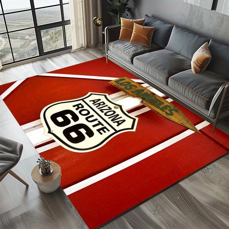 1pc Route 66 Road Sign Area Rug - Polyester Rectangular Mat for Bedroom, Living Room, Office, Corridor - Home Decor Carpet for