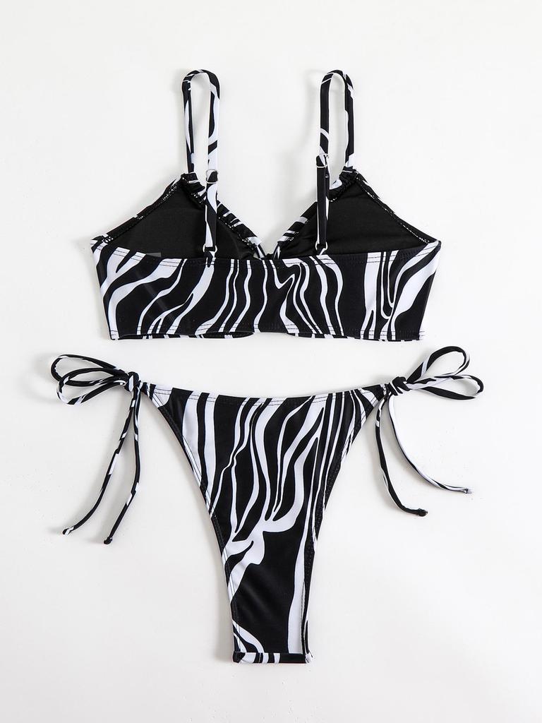 2025 Cross-Border Lace-Up Printed Bikini Swimsuit for Women - European & American Style