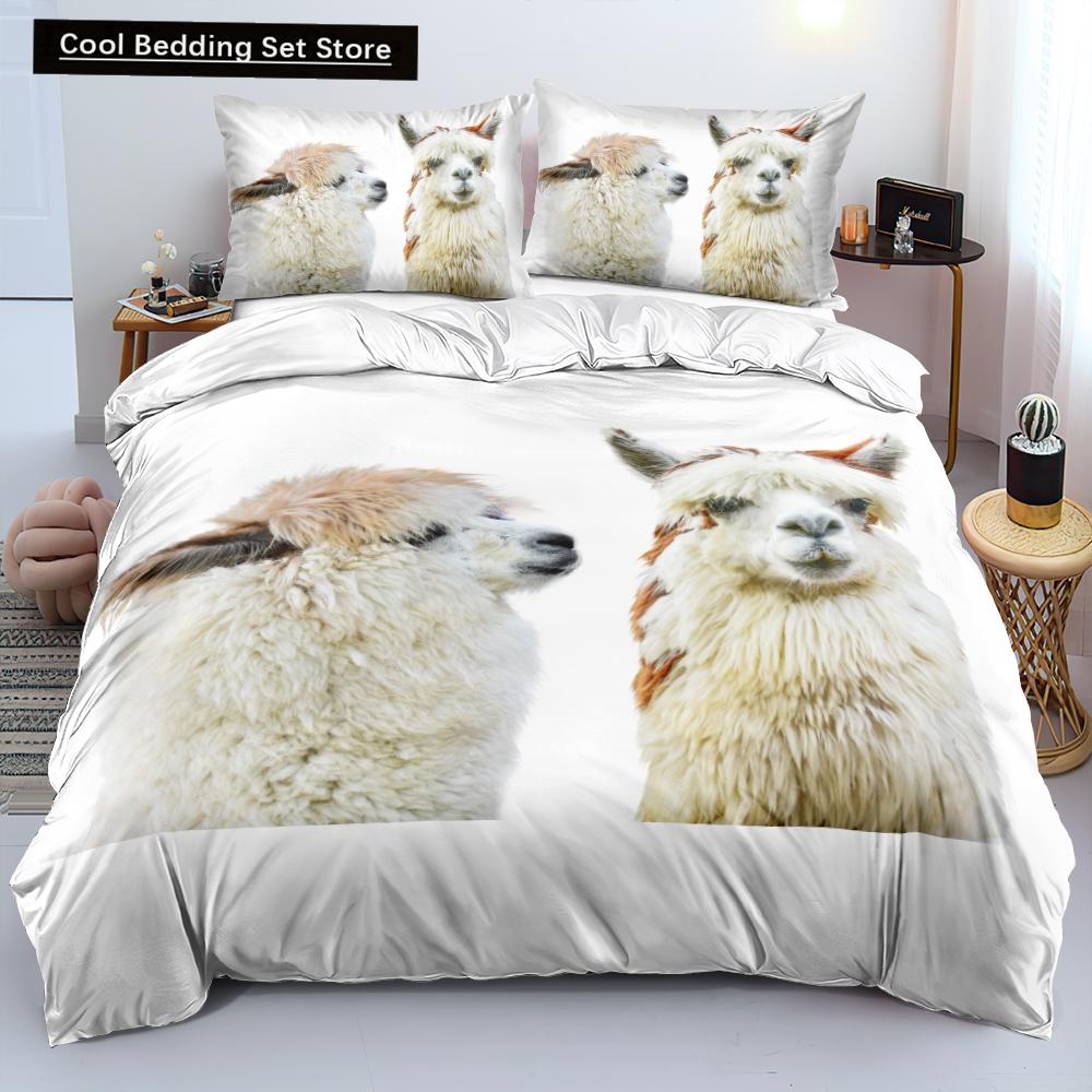 Alpaca Duvet Cover King Queen Size Kawaii Farm Animal Theme Bedding Set Kids Cartoon Llama Alpaca 2/3pcs Polyester Quilt Cover