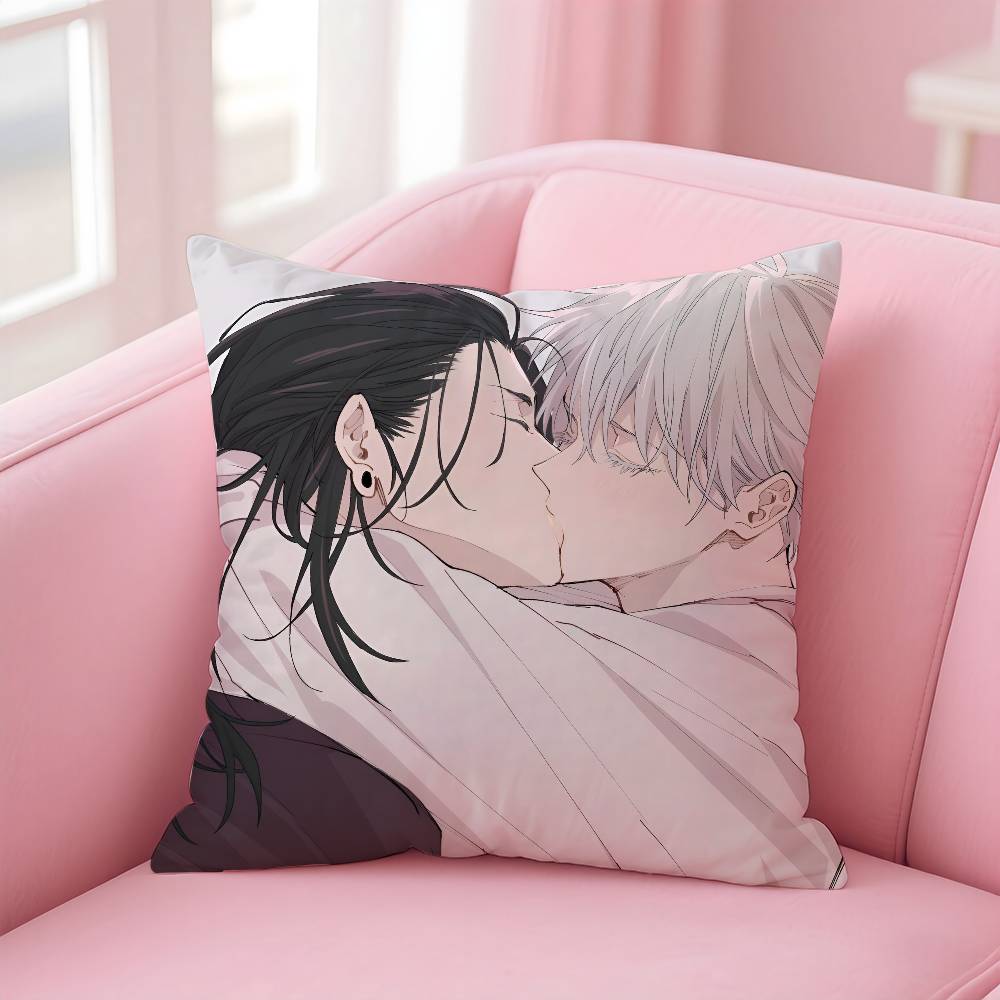 Hot Anime J-Juiutsu Kaisen Pillow Case Anti-dustmite Pillowcase Invisible Zipper Silky Short Plush Sofa Cushion Cover