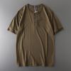 Export Tail Single Cut Label American Heavy Weight Henley Shirt Short Sleeve Men's Henry Collar Hard Han Style T-shirt Menswear Clothing Tops