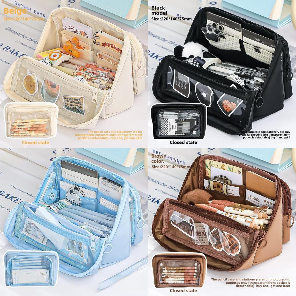 Canvas Multicompartment Pencil Case With Detachable Design For Students And School Use