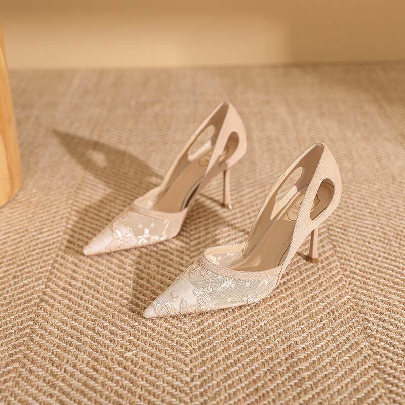 

Versatile Fashion Pointed Toe Women s Single Shoes Summer New Shallow Stiletto Heel Cutout Women s High Heels 40 бежевий
