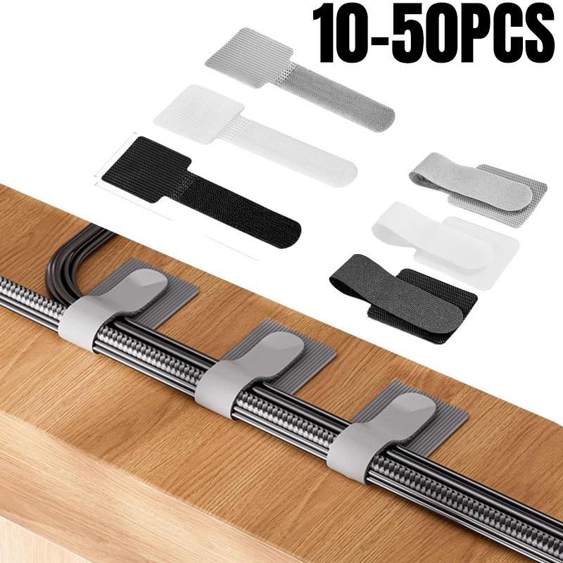 11-11pc Reusable Cable Ties Hook and Loop Cable Ties Self Adhesive Cable Organizer Table Wall Adhesive Cable Routing Holder