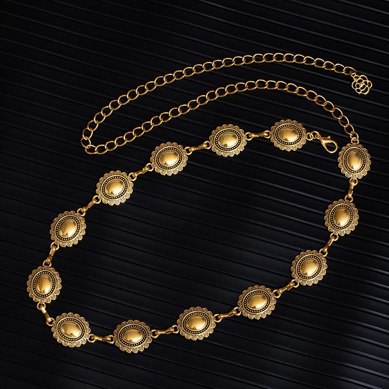 Adjustable Metal Disc Waist Chain Women'S Skirt Accessories Belt Versatile Sweater Chain Bohemian Skinny Waist Seal
