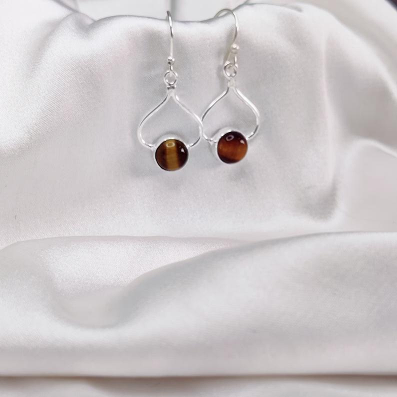 Tiger Eye Gemstone 925 Sterling Silver Natural Gemstone Designer Dangle Earring