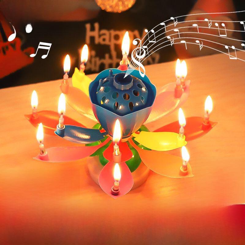 Drehende Lotus Musik Geburtstagskerze - Kreative Singende Blüte Kuchen Dekoration für Kinder