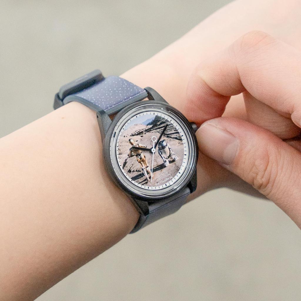 Citizen Watch Star Wars Collection Smile Solar Analog Watch with 10 ATM Water Resistance and Urethane Black R01A-519VK Men's R2-D2 & C-3PO Q&Q Band,