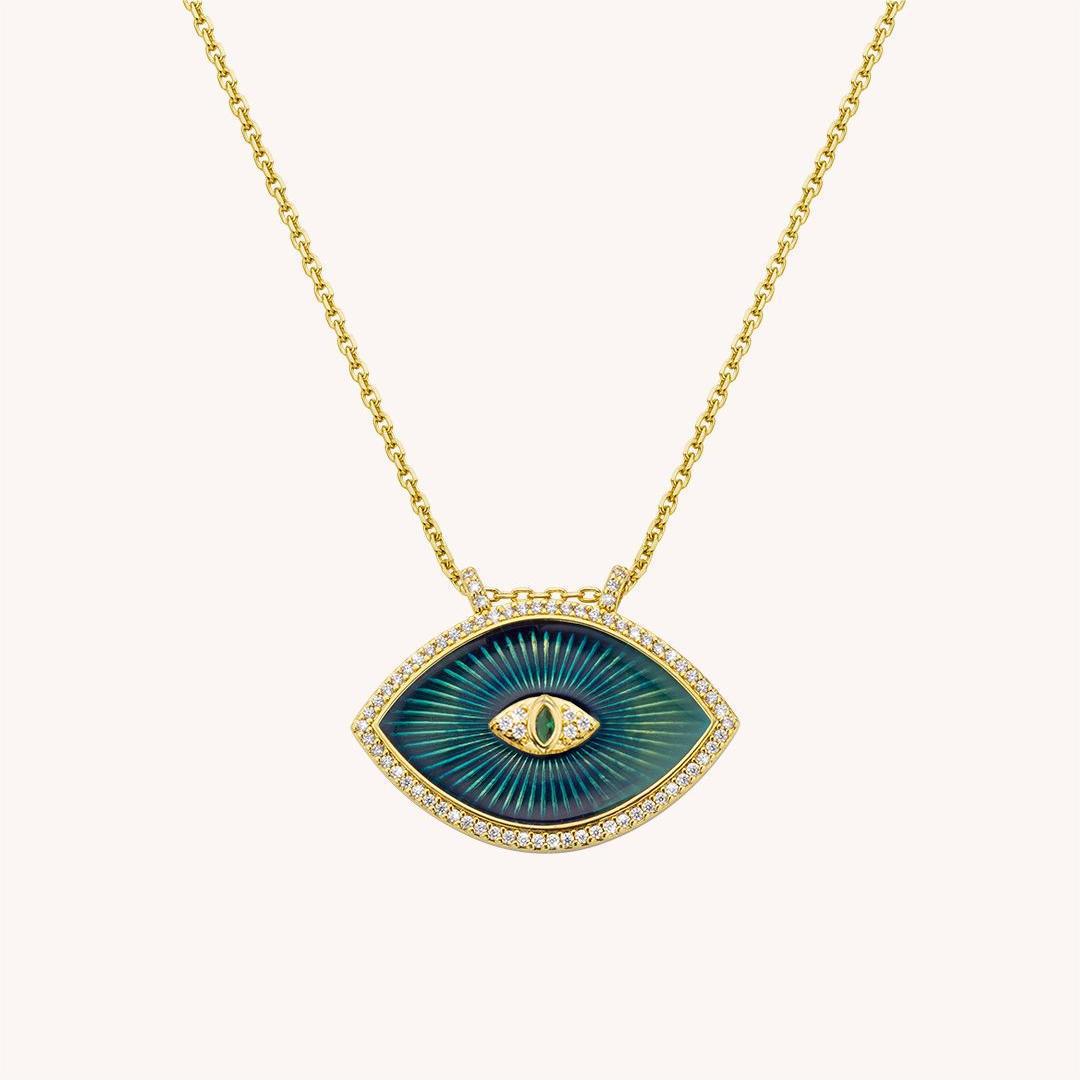 Bohemian Devil S Eye Colored Oil Drip Necklace Female, Literary Retro Style Eye Necklace