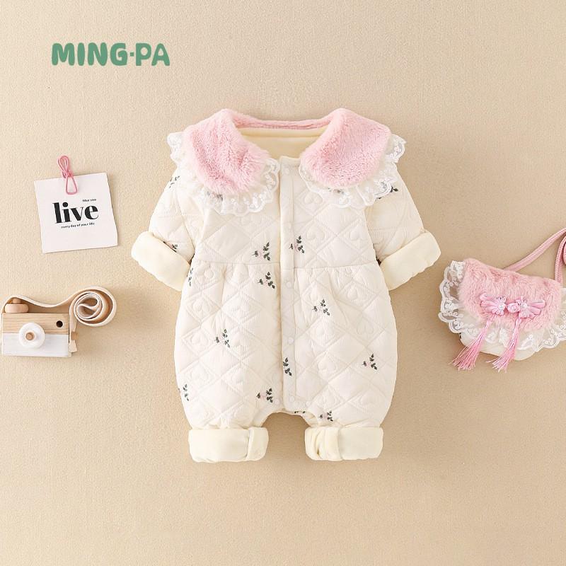 Baby Winter Romper Girls Long Sleeve Cotton Footless Bodysuit With Snap Thick Warm Outfit 66-90cm Infants