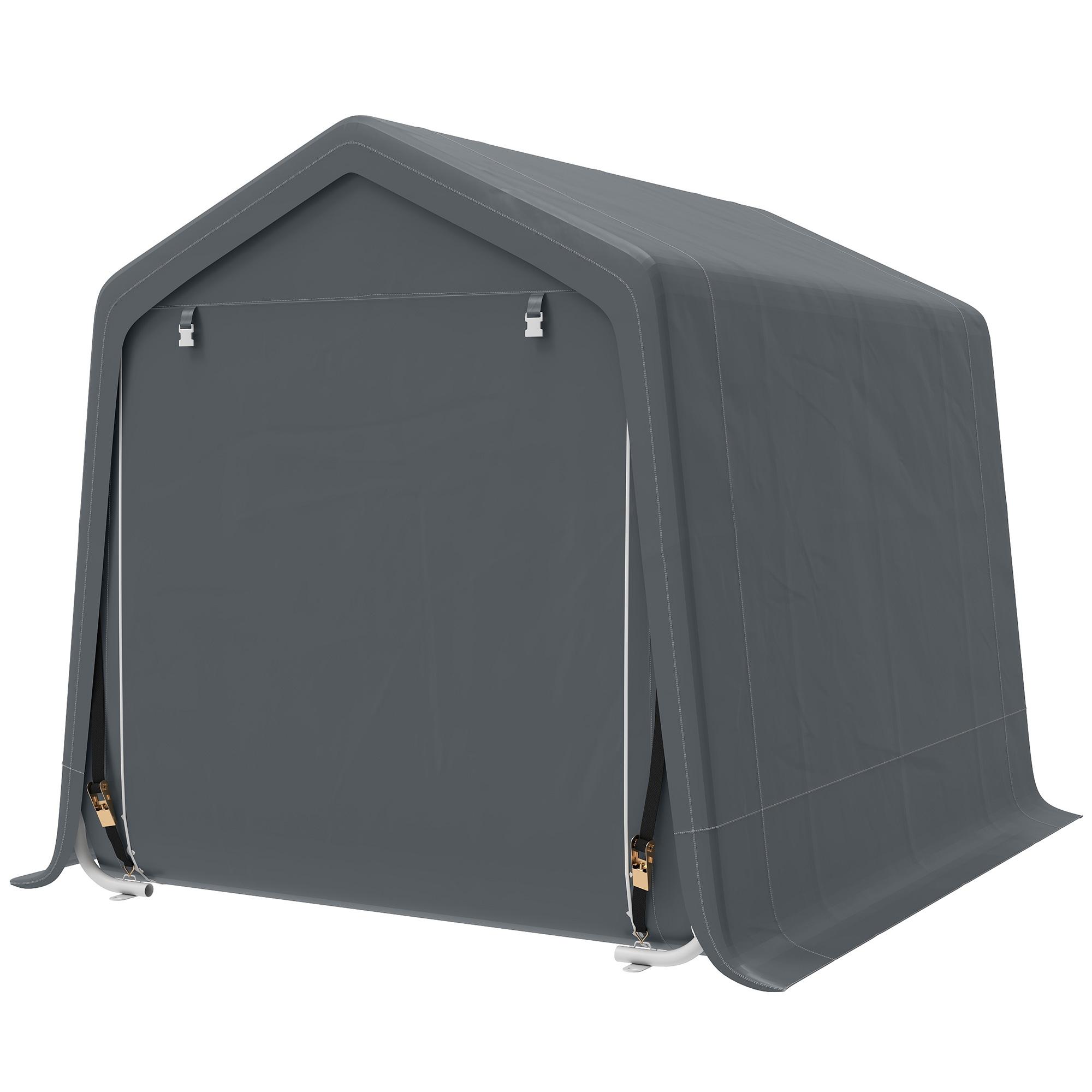 8 X 6,5 Pieds Abri de Rangement Extérieur pour Jardin Tente Étanche pour Vélo avec Double Porte à Fermeture Éclair Enroulable Pour Outils de Jardin Gris Foncé