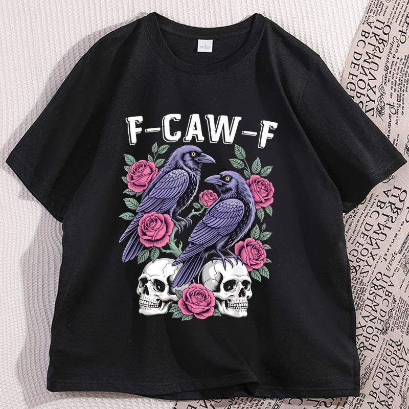 Gothic Black Crow FCW Graphic Tee Unisex Cotton Tshirt Loose Fit Casual Streetwear Top Soft Fabric Mens Womens TShirt Clothes