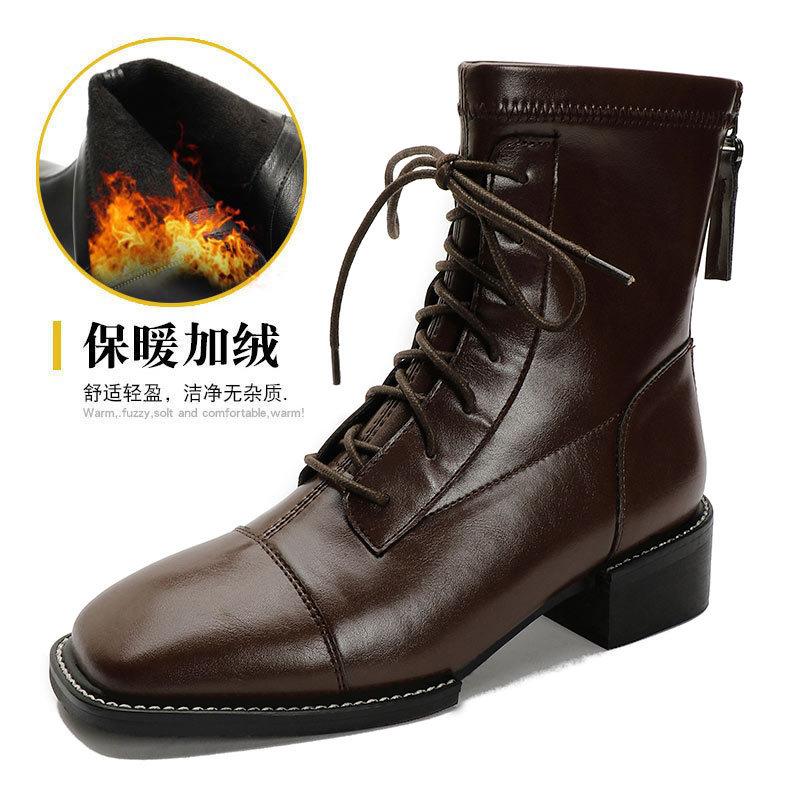 

Ботинки мартинсы женские стиль новые ботинки мягкая кожа тонкий квадратный носок шнуровка средняя голень короткие ботинки женские одинарные ботинки 40