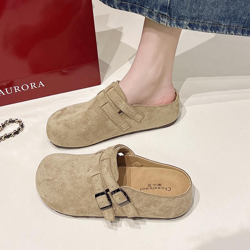 Retro inner height increase drag women wear new one-word buckle lazy one pedal bag head half drag