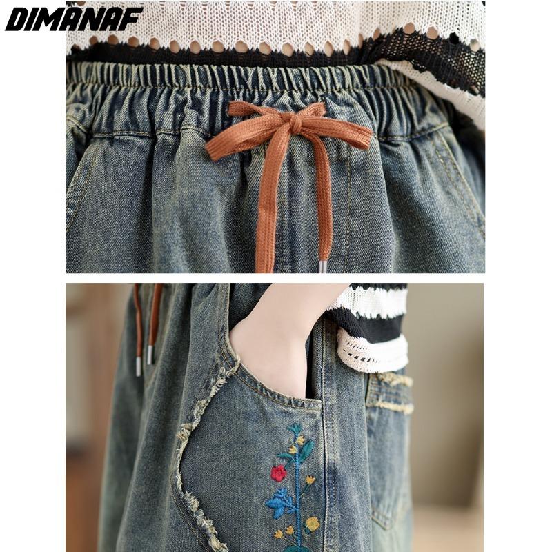 DIMANAF 2025 Women Plus Size Spring Summer Denim Skirts Elastic Waist Casual Loose Vintage Long A-Line Maxi Skirt 2024