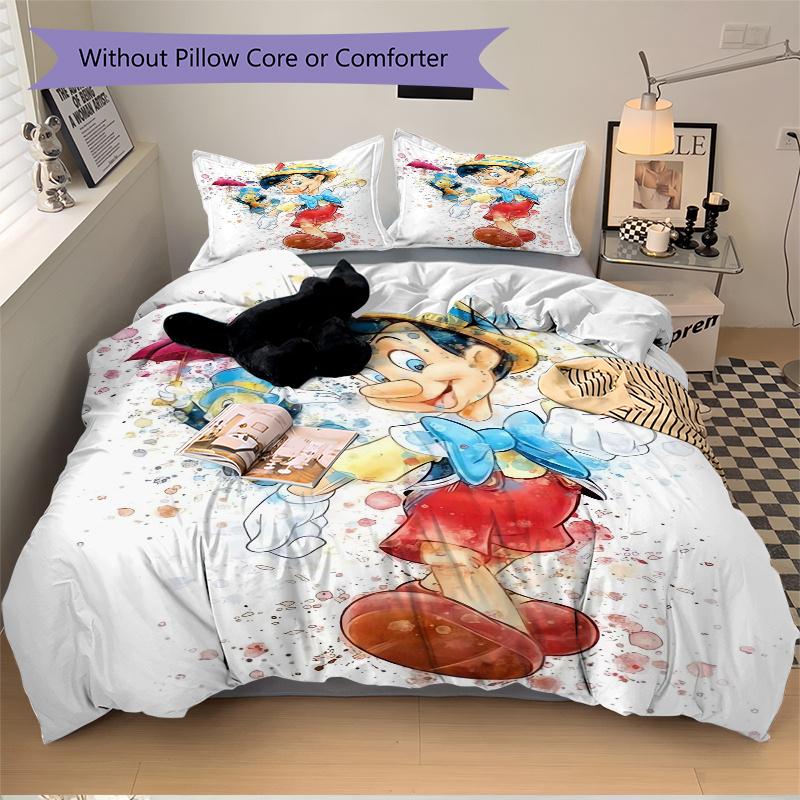 3pcs Pinocchio & Jiminy Cricket Watercolor Art Print Cover Set Ultra Soft, Breathable, and Comfortable Bedding with Stylish Design for Bedroom an